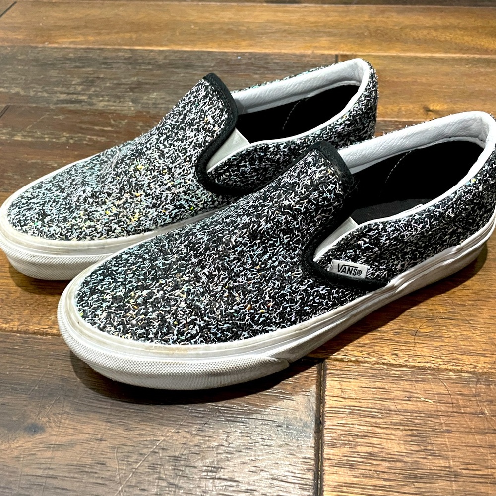 Vans “Shiny Party” Black Sparkle Slip-on, size 8.5 women, great for NYE/Holidays